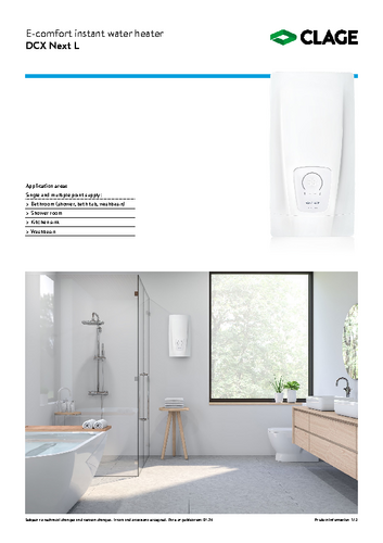 DCX Next L · Comfort instantaneous water heater · CLAGE.com/en