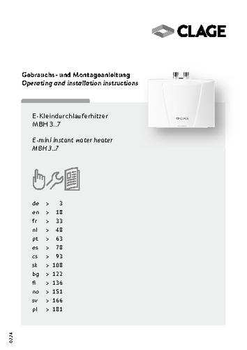 MBH · Kleindurchlauferhitzer · CLAGE.de