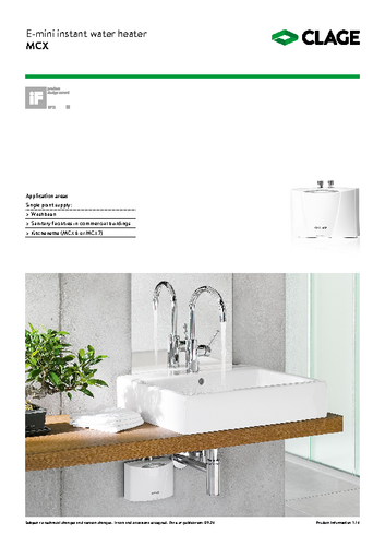 MCX · Mini instantaneous water heater · CLAGE.com/en